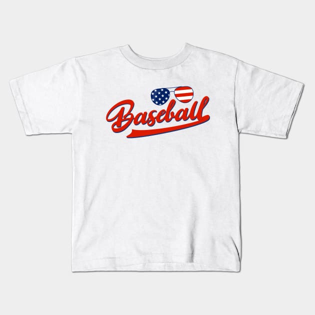 Baseball American Flag Sunglasses Kids T-Shirt by Etopix